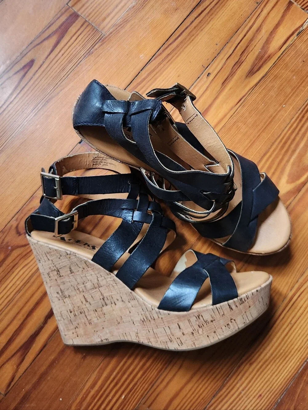 Korks by Kork-Ease Black Wedge Braided Sandal 10